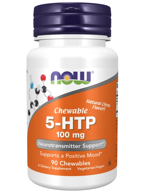 NOW 5-HTP, 100 mg, 90 žvýkacích pastilek